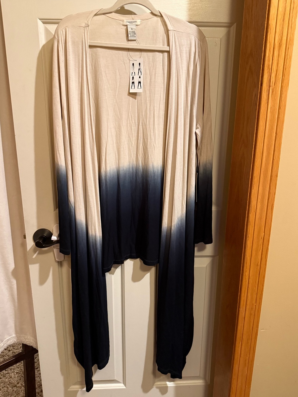Vertigo Paris Beige-to-Navy Open Front Dip-Dye  Cardigan SEE CALLOUT